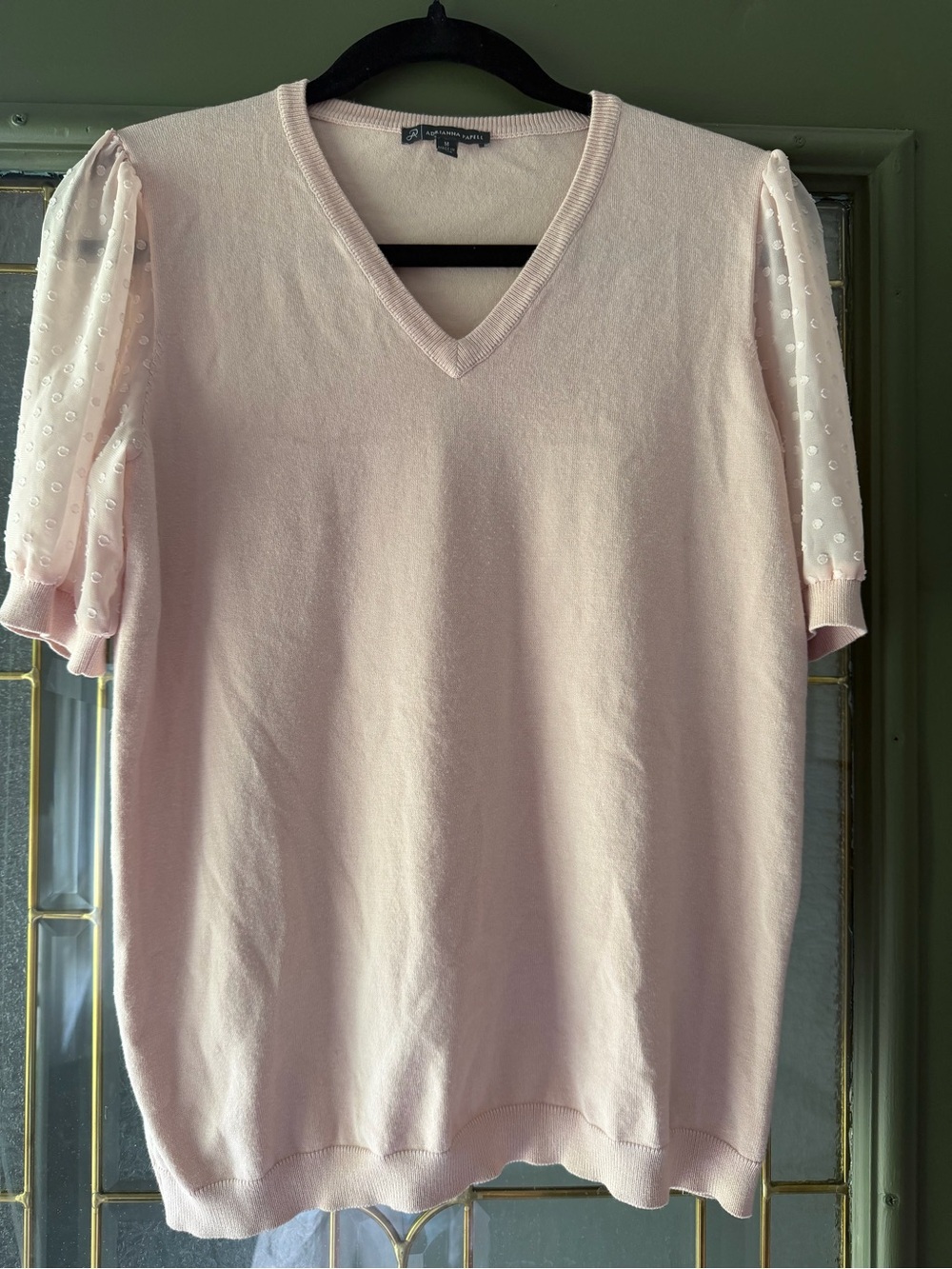 Adrianna Papell Pale Pink V-Neck Puff Sleeve Top